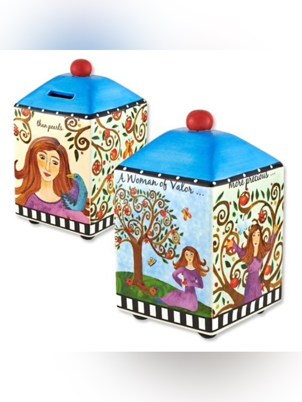 A Woman of Valor by Jessica Sporn Ceramic Coin Tzedakah Trinket Box